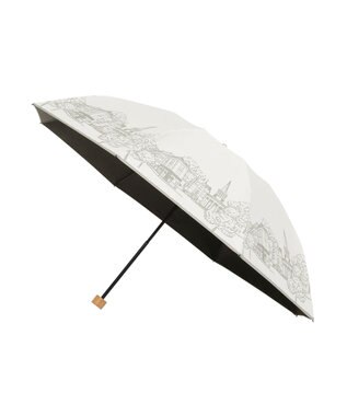 MOONBAT 【遮光100%/収納バッグ付き】SOLFEGE MODE  晴雨兼用 折りたたみ日傘 街並プリント ホワイト