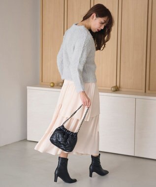 Feroux 【洗える】シャギーVネック ニット ライトグレー系