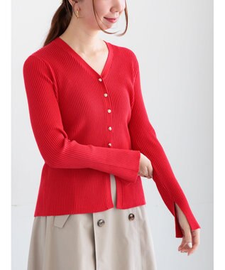 Te chichi リブVネックカーディガン レッド