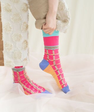 COQ BLOCK FLAG チェック リバーシブルファーソックス ピンク