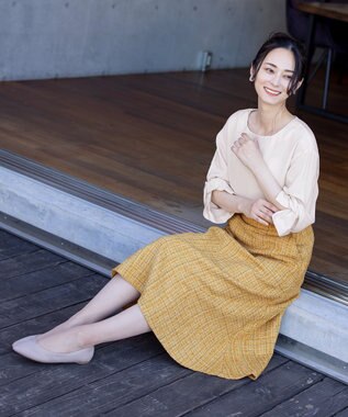 Tiaclasse 【洗える】大人華やかなツイードフレアスカート イエロー