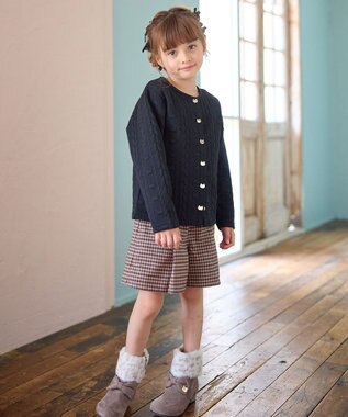 ANY KIDS ふくれジャガードカーディガン ブラック