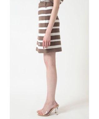 DAKS ボーダー ニットミニスカート ベージュ