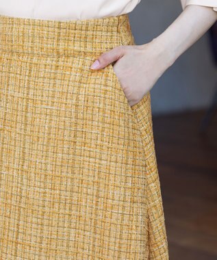 Tiaclasse 【洗える】大人華やかなツイードフレアスカート イエロー