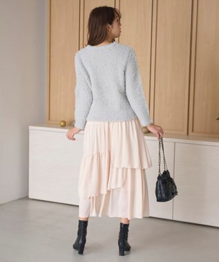 Feroux 【洗える】シャギーVネック ニット ライトグレー系