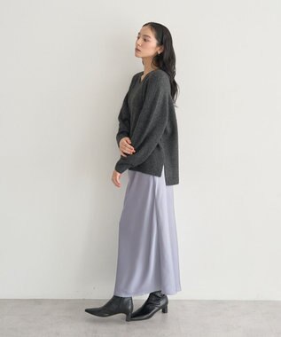 YECCA VECCA Vネックルーズニット Charcoal Gray