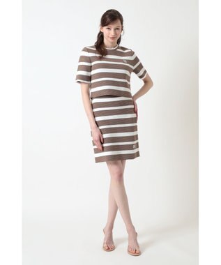 DAKS ボーダー ニットミニスカート ベージュ