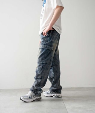 WEGO 【KIDS/150cm/160cm/ウエストゴム】デニムイージーカーゴパンツ（JUNIOR） デニム中濃加工色