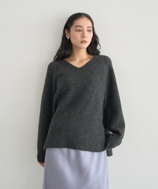 YECCA VECCA Vネックルーズニット Charcoal Gray