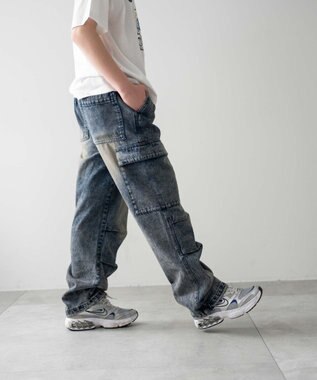 WEGO 【KIDS/150cm/160cm/ウエストゴム】デニムイージーカーゴパンツ（JUNIOR） デニム中濃加工色