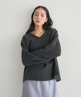 YECCA VECCA Vネックルーズニット Charcoal Gray