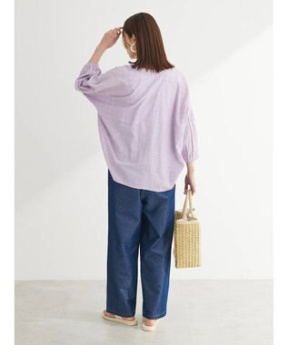 Green Parks インド綿 SET２点 刺繍７分丈ブラウス＋タンクトップ Purple