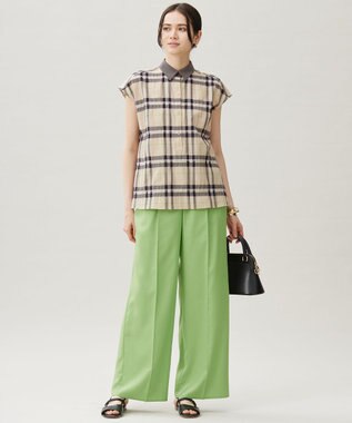 自由区 【カタログ掲載・接触冷感・UVケア・洗える】フルダルスパンマイクロピーチワイドストレート パンツ リーフグリーン