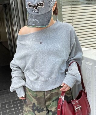 WEGO ワンポイントオフショルスウェット 杢グレー