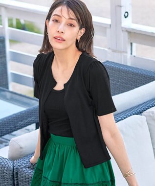 Tiaclasse L 【新色追加・洗える・UVケア・接触冷感】サマーニット半袖カーディガン ブラック