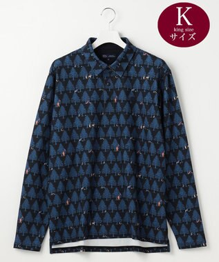 23区GOLF 【MEN/キングサイズ】白夜ゴルフ柄 長袖シャツ ネイビー系5