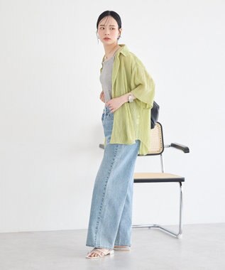 earth music&ecology ランダムプリーツシャツ Pistachio