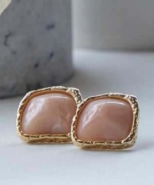 Tiaclasse カラースクエアピアス ゴールド×ピンク