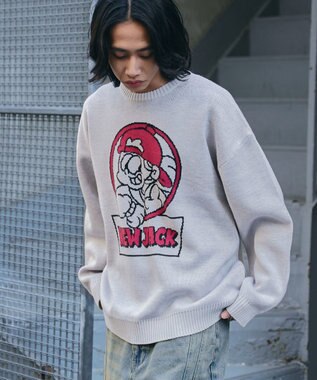 WEGO 【ユニセックス着用ITEM/MLサイズ展開】別注NEW　JACKジャガードニットプルオーバー ホワイトアイボリー