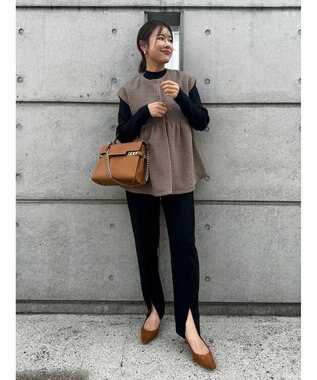 Green Parks フレア裏付きボアベスト Gray Beige