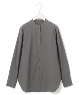 ICB L 【洗える】クリーンブロード バンドカラーブラウス チャコール系