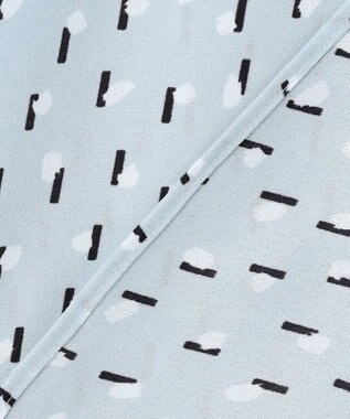 ICB L 【新色追加】BackSatinAmunzen 5分袖配色ボウタイブラウス サックスブルー×モチーフドット柄