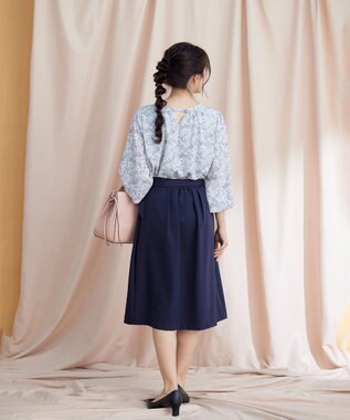 Tiaclasse 【洗える】2WAY花柄ブラウス サックスグレー