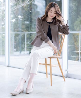 Tiaclasse 【新色追加・洗える】ノーカラーカットソージャケット モカ