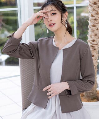 Tiaclasse 【新色追加・洗える】ノーカラーカットソージャケット モカ