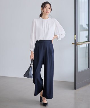 ANY イージーケアライトストレッチワイドパンツ ネイビー