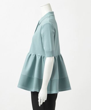 23区 S 【R(アール)】フォルムニット ペプラム ポロシャツ ブルーグレー系