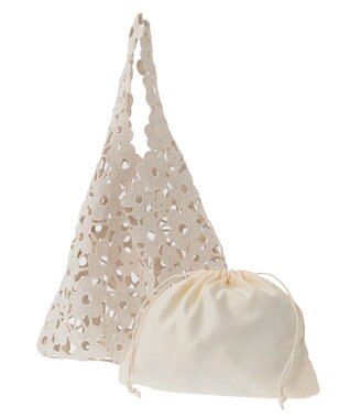 Green Parks ・ｃａｃｈｅ　ｃａｃｈｅ　フラワーレーストートバッグ Ivory