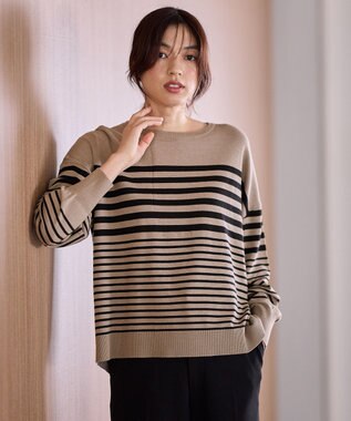 ANY 【洗濯機可】ボーダーニット モカ×クロ