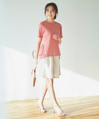 Feroux 【UVケア】バックペプラムチュニック Tシャツ ピンク系