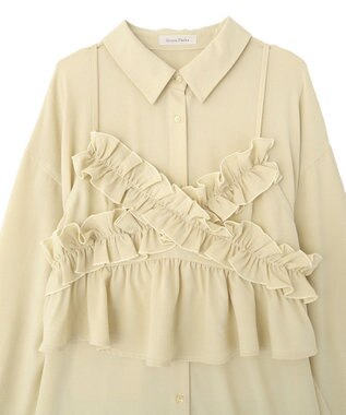 Green Parks ＳＥＴ２点フリルビスチェ＋シャツワンピース Light Khaki