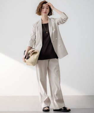 23区 【洗える】リネンレーヨンストレッチ ドロスト ワイド パンツ ベージュ系