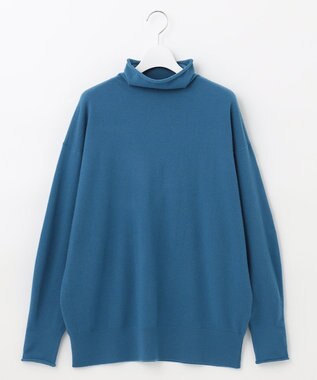 自由区 【洗える】ソフトウールハイゲージ ハイネックニット ブルー系