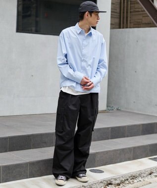 WEGO 【ユニセックス着用ITEM/MLサイズ展開】クロップドブロードシャツ ブルーストライプ