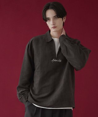 WEGO フェイクスウェードハーフZIPシャツ（LS） ブラック中濃色