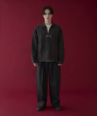 WEGO フェイクスウェードハーフZIPシャツ（LS） ブラック中濃色