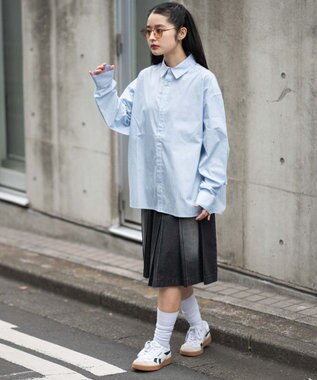 WEGO 【ユニセックス着用ITEM/MLサイズ展開】クロップドブロードシャツ ブルーストライプ