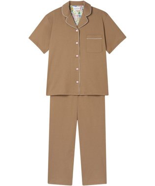 une nana cool 【綿100%】60/2 やわらか天竺 半袖開襟パジャマ MADE WITH LIBERTY FABRIC ベージュ