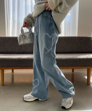 WEGO スプレーペイントストレートデニムパンツ デニム淡色