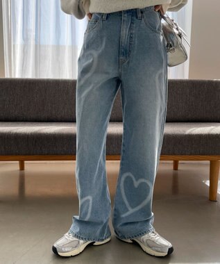 WEGO スプレーペイントストレートデニムパンツ デニム淡色