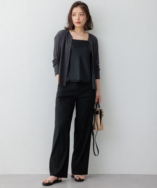 23区 【CLASSY.6月号掲載/洗える】リネンレーヨンストレッチ ワイドパンツ ブラックストライプ