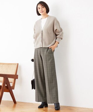 自由区 【洗える】ウールカシミヤブレンドラメスパンコールニット カーディガン ベージュ×ゴールド