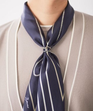 J.PRESS LADIES ストライプ プリント 剣先 スカーフ ネイビー系5