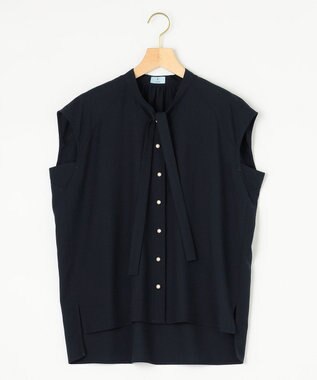 組曲 【洗える・イージーケア】シアーカルゼ ボウタイ ブラウス ネイビー系