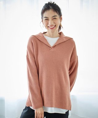 ANY ウールブレンドスキッパーネックニット コーラル