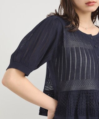 earth music&ecology ＳＥＴ２点レース編みペプラムカーデ＋スカート Navy